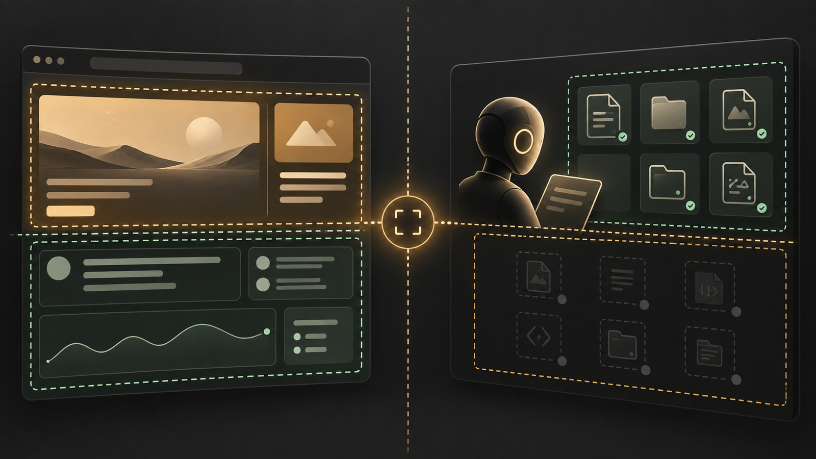 A web page separates cached from dynamic data while an agent brief separates known files from unknown context.