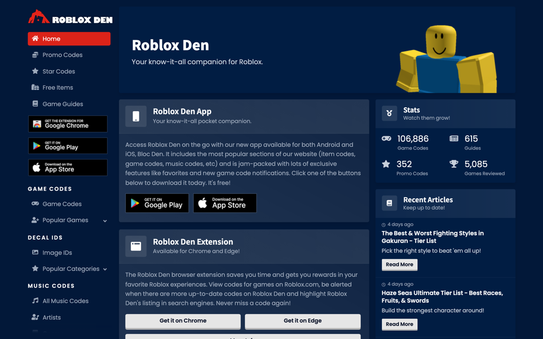 Roblox Den product interface