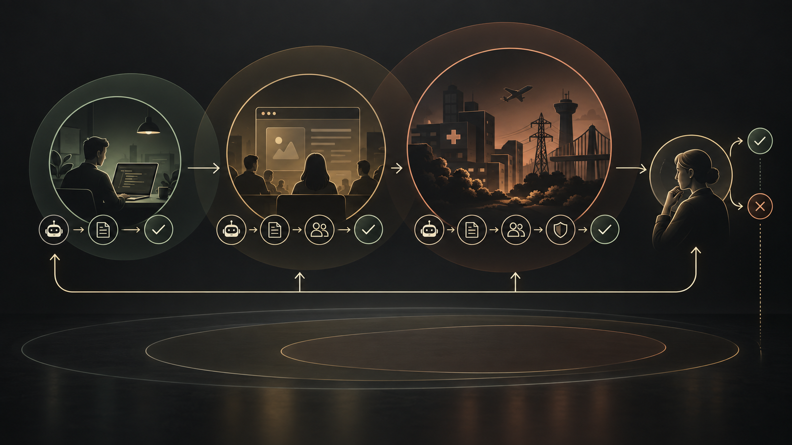 Increasing product risk brings stronger review gates from internal prototype to high-impact system.