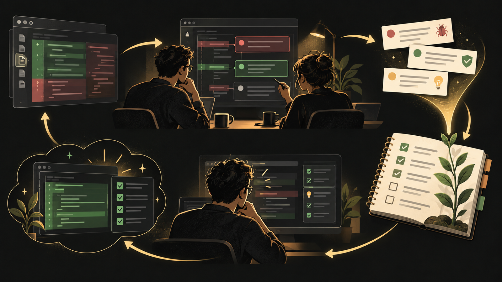 Review findings become a living checklist that improves how the next code change is checked.
