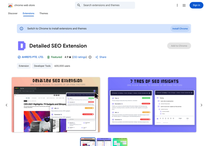 Detailed SEO Extension product screenshot
