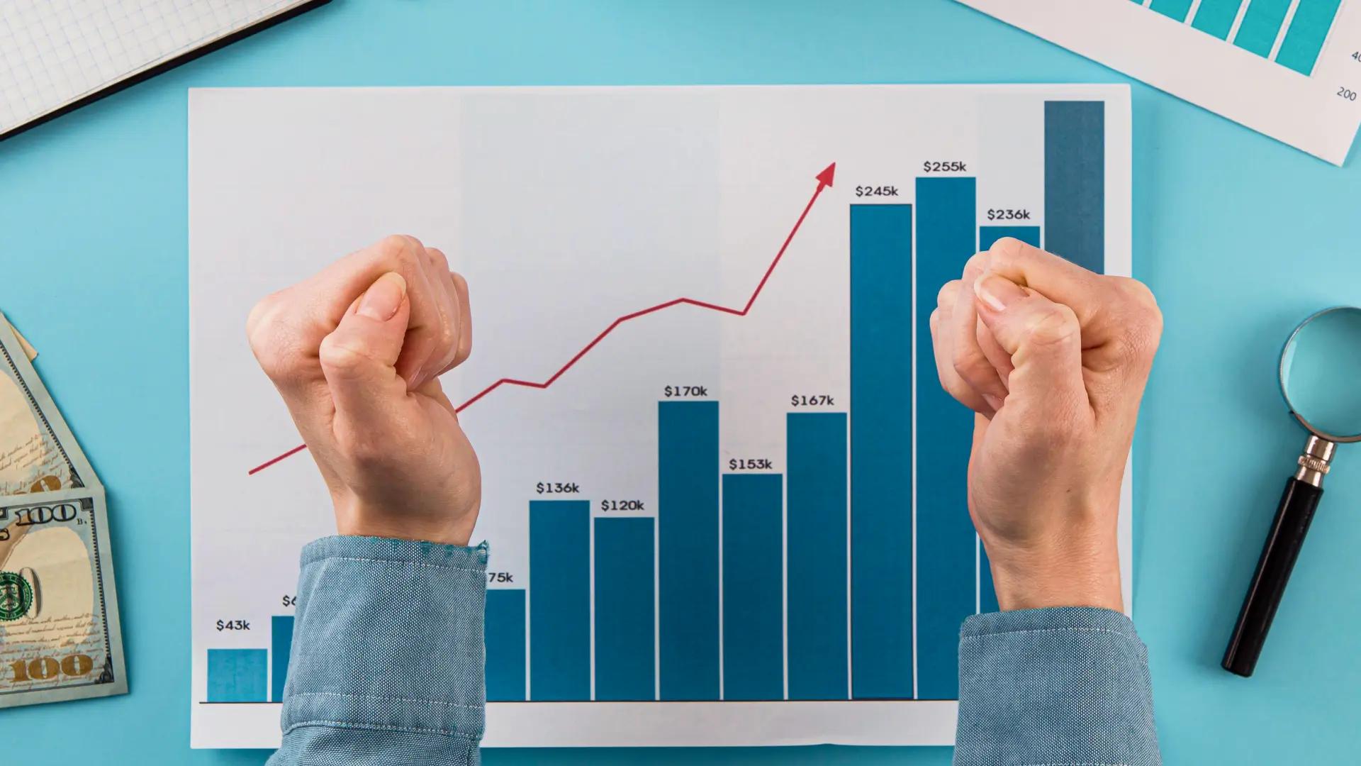 Graph showing the growth of a startup through digital marketing