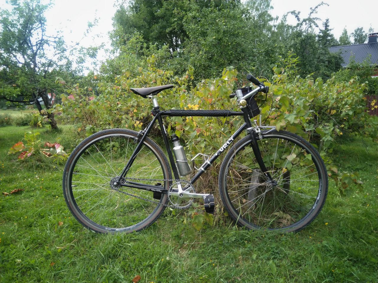 Surly Steamroller in a green garden.