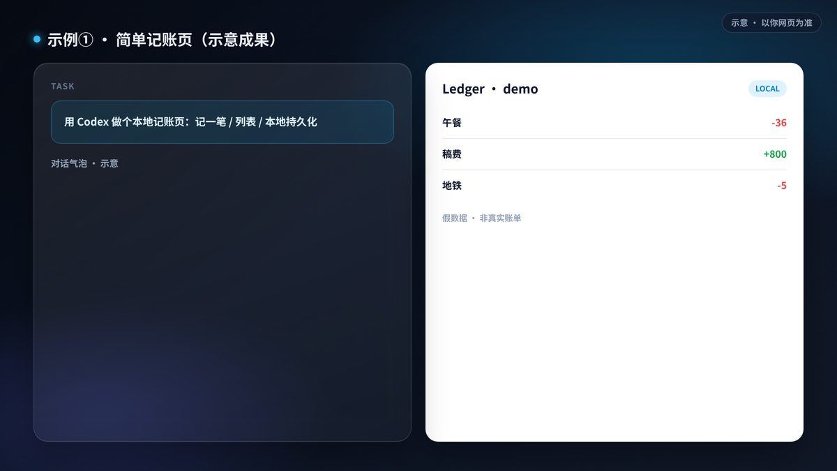 记账页预览或 Codex 完成回执（可选实机）