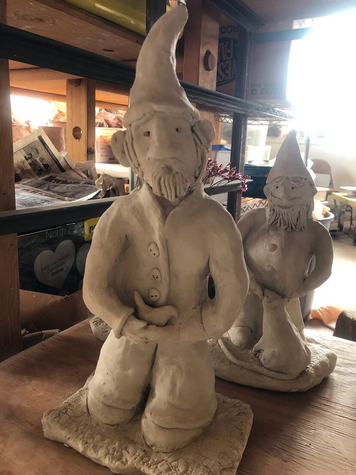 Picture of in-progress gnomes drying to be fired