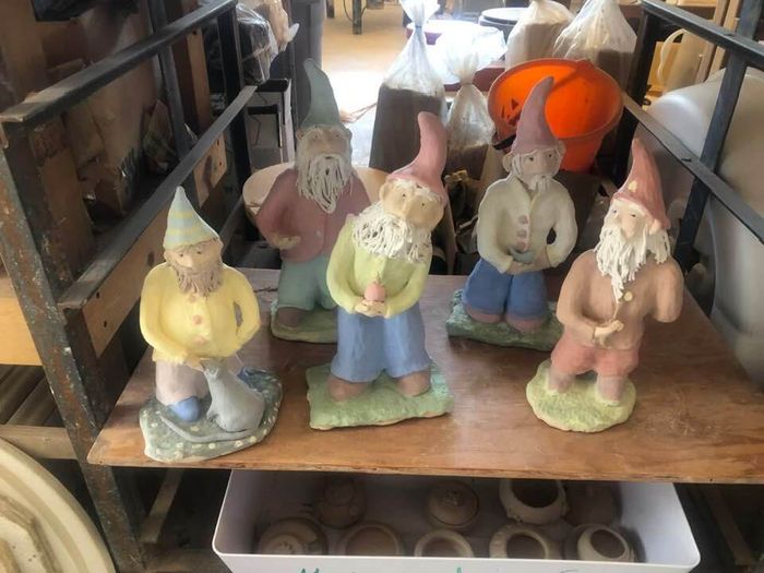 Image of completed fired and painted gnome sculptures