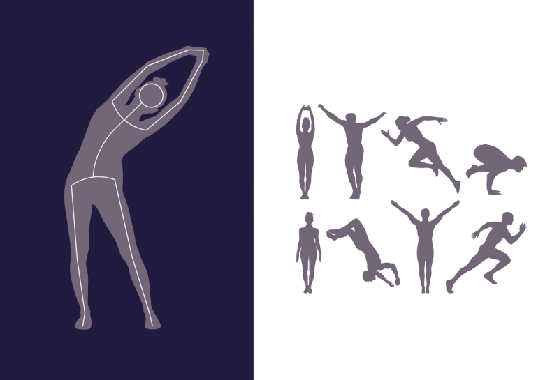 A selection of human silhouettes engaged in various exercises