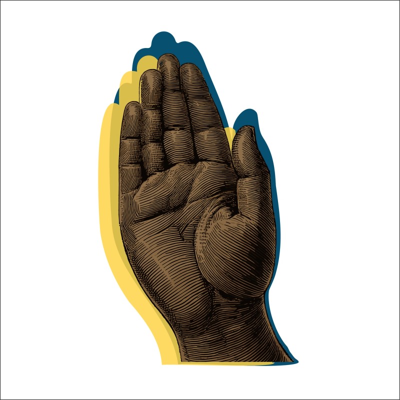 Illustration of raised hand with color shadows