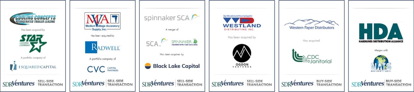 Row of company logos representing recent completed transactions in the distribution and logistics sector.