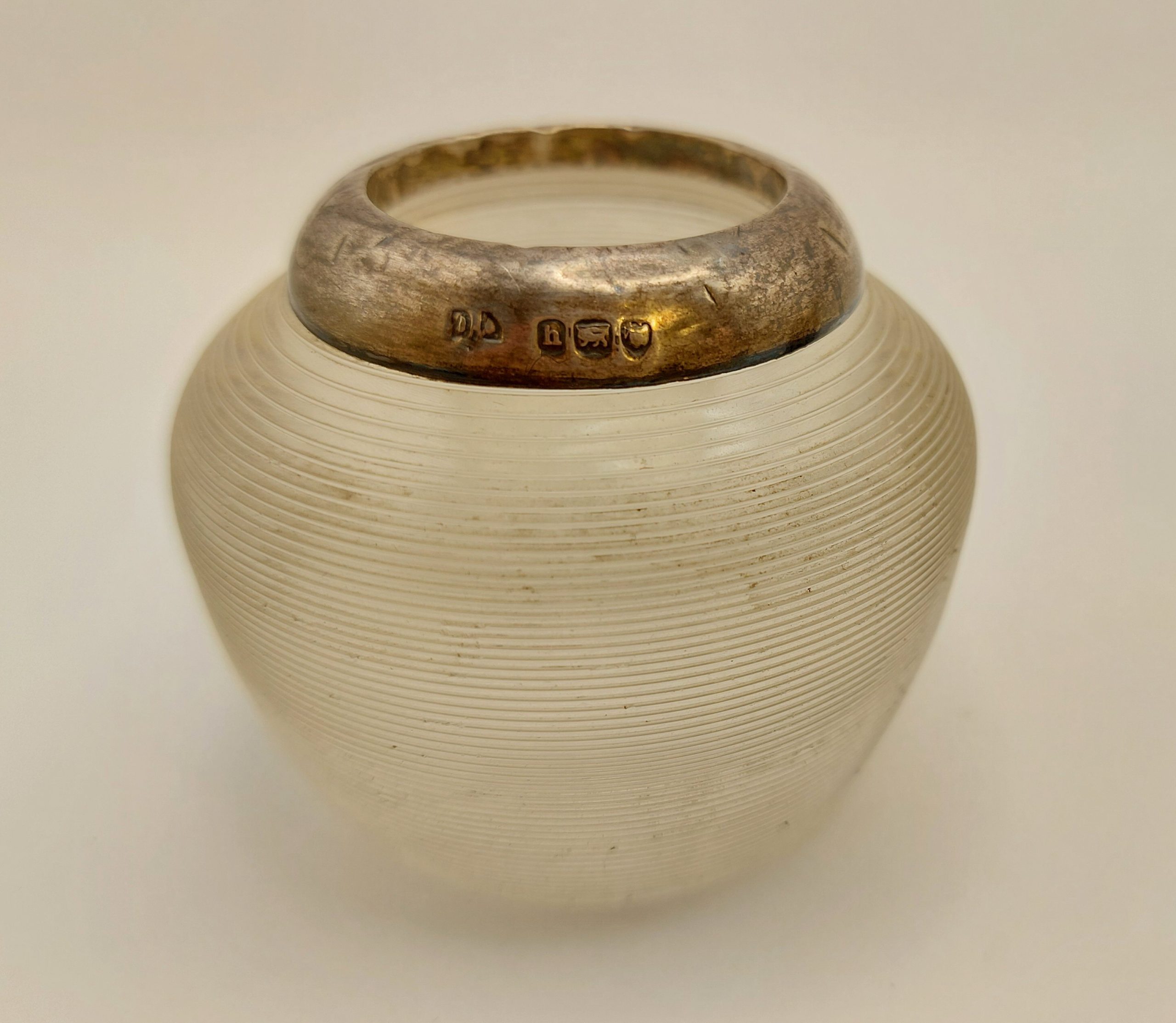Edwardian Ribbed Glass Match Striker Hallmarked Silver Rim London 1903