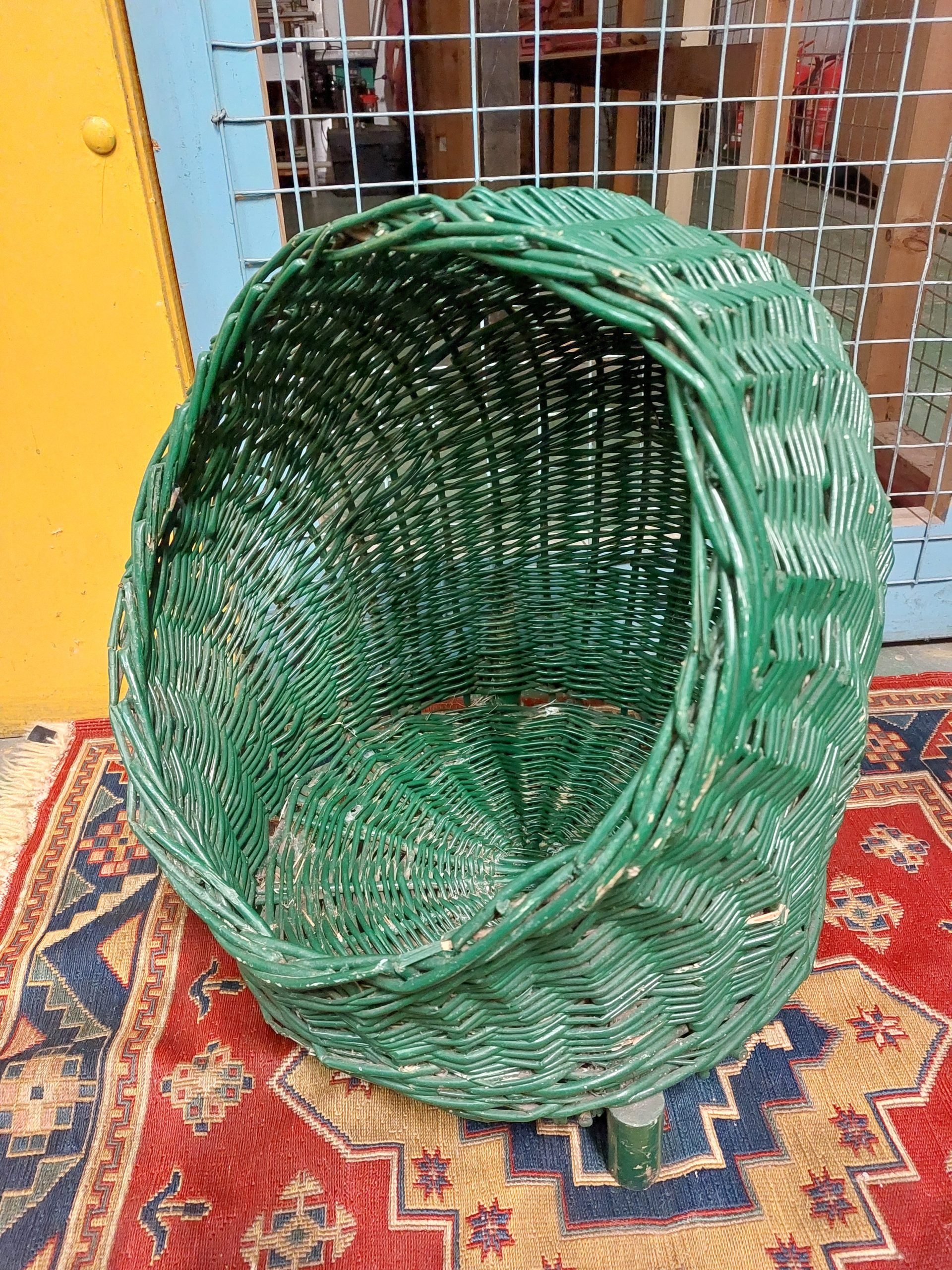 Vintage Whicker Pet Basket Log Basket Painted Green