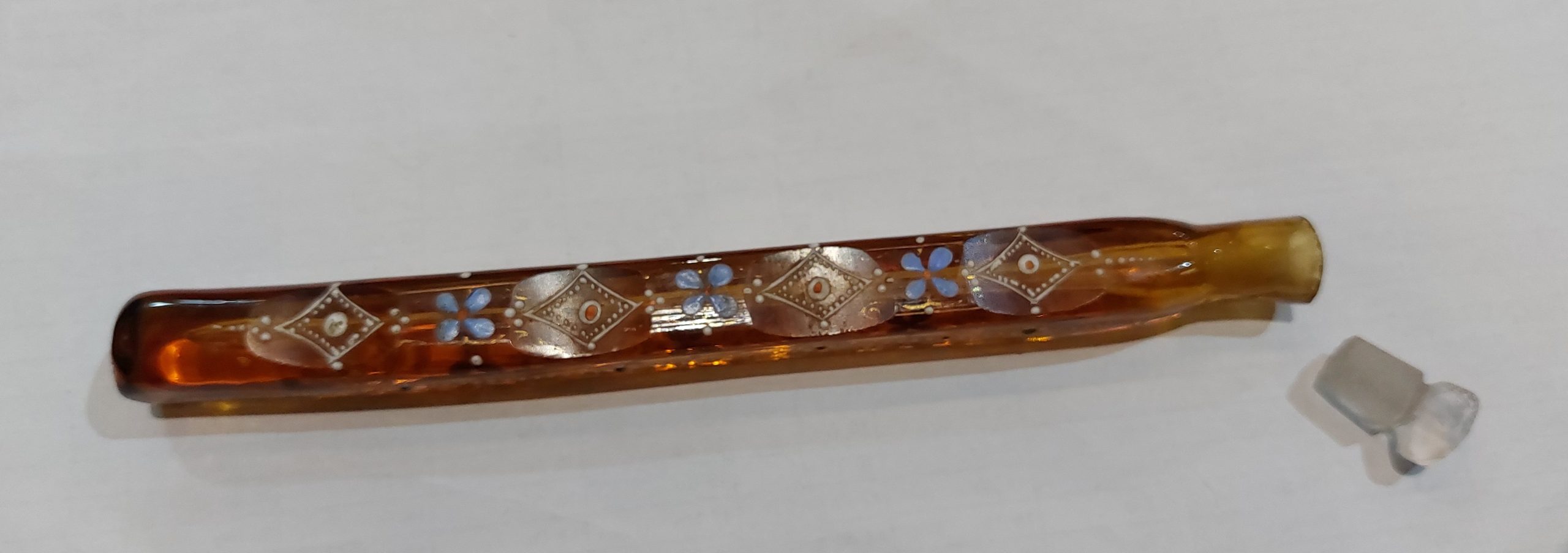 Victorian Hand Painted Amber Glass Tear Catcher