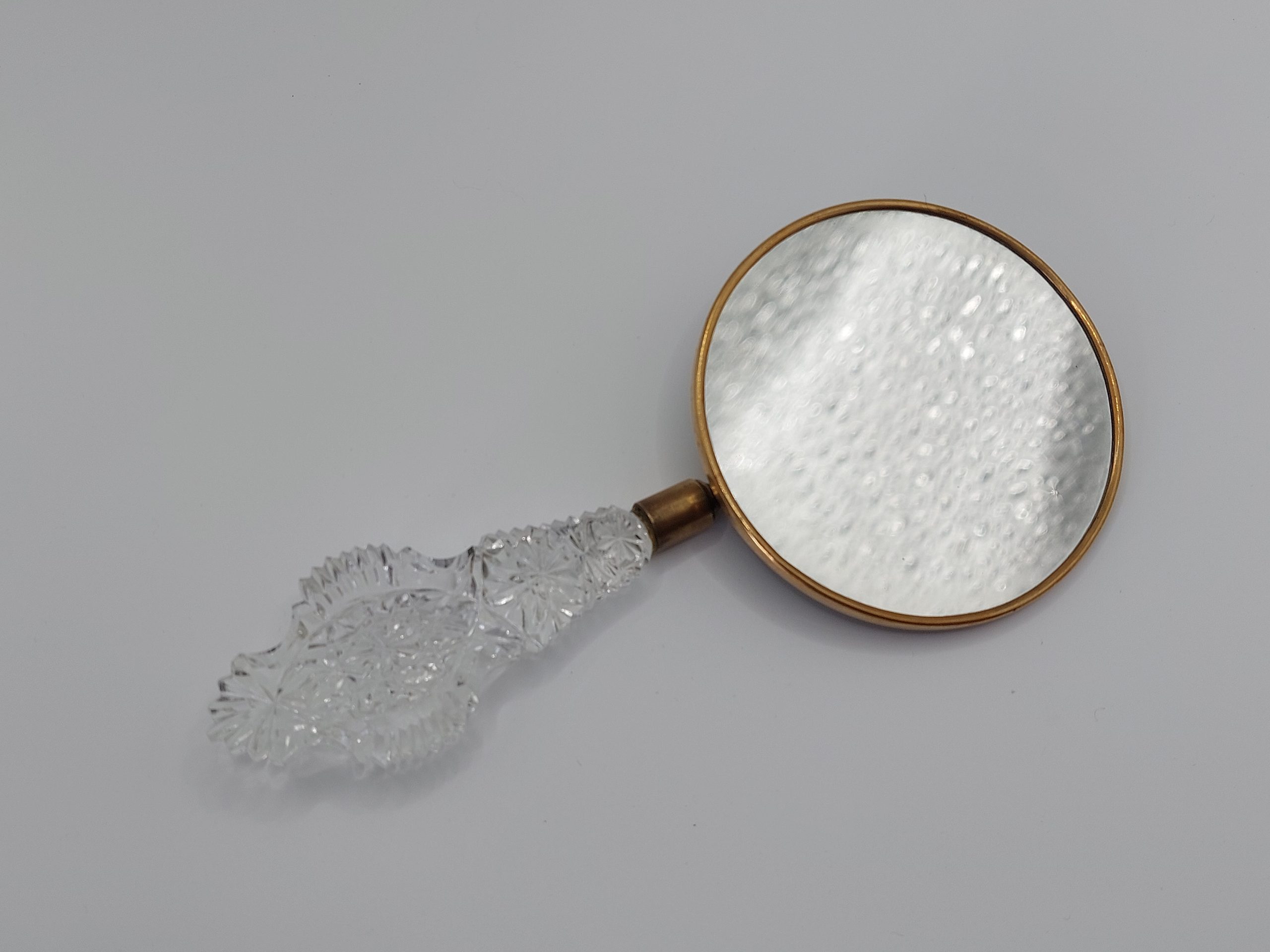 Vintage 1930s Cut Glass-Handled Magnifying Hand Mirror