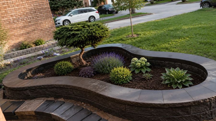 Curved Retaining Wall Garden & Steps