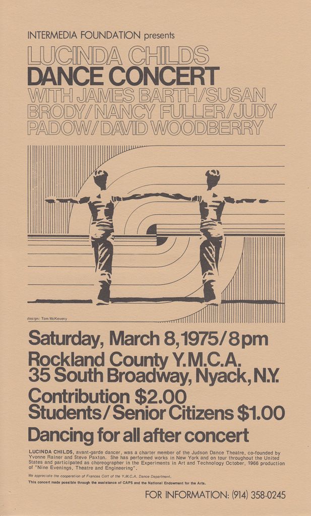 The program cover for the Lucinda Childs Dance Company’s performance at the Rockland County Y.M.C.A. in Nyack, New York, in 1975. (Courtesy Lucinda Childs and The Pew Center for Arts & Heritage)