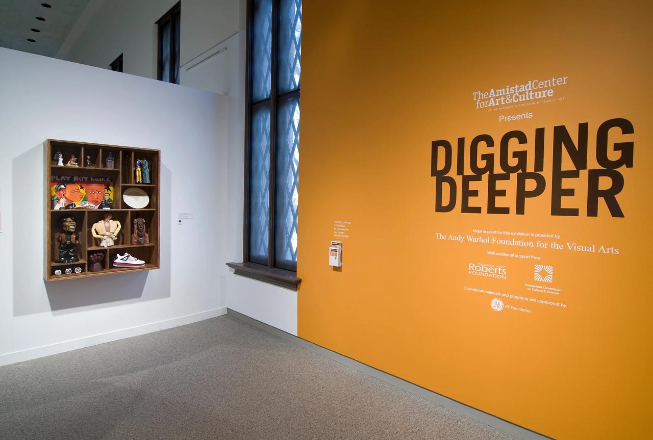 Installation view of Thomas’s show with Willie Cole, “Digging Deeper” (2009), at the Amistad Collection at the Wadsworth Atheneum Museum of Art. (Courtesy the artist)