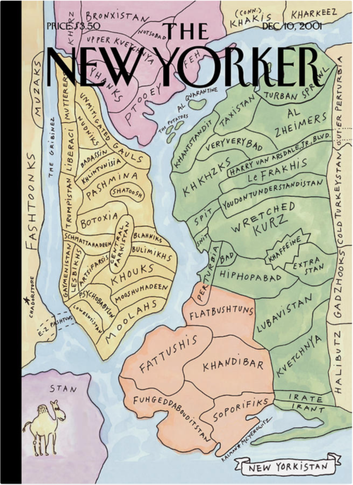 New Yorker cover with a creative map of New York