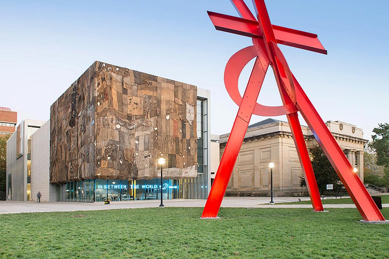 Ibrahim Mahama's jute sack installation, In-Between The World and Dreams (2020) at the University of Michigan Museum of Art. (Photo: Jeri Hollister and Patrick Young, Michigan Imaging. Courtesy the University of Michigan Museum of Art)