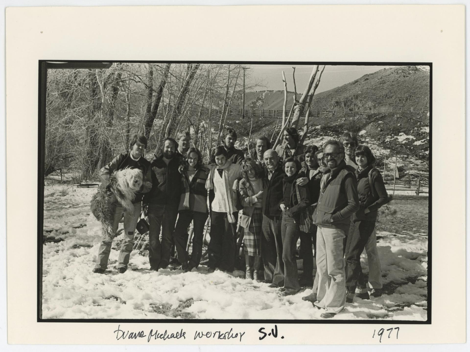 Barney (front row, third from left) with fellow students at the Sun Valley Center for the Arts photography workshop led by Duane Michals in 1977. (Photo: Peter de Lory. Courtesy Tina Barney)