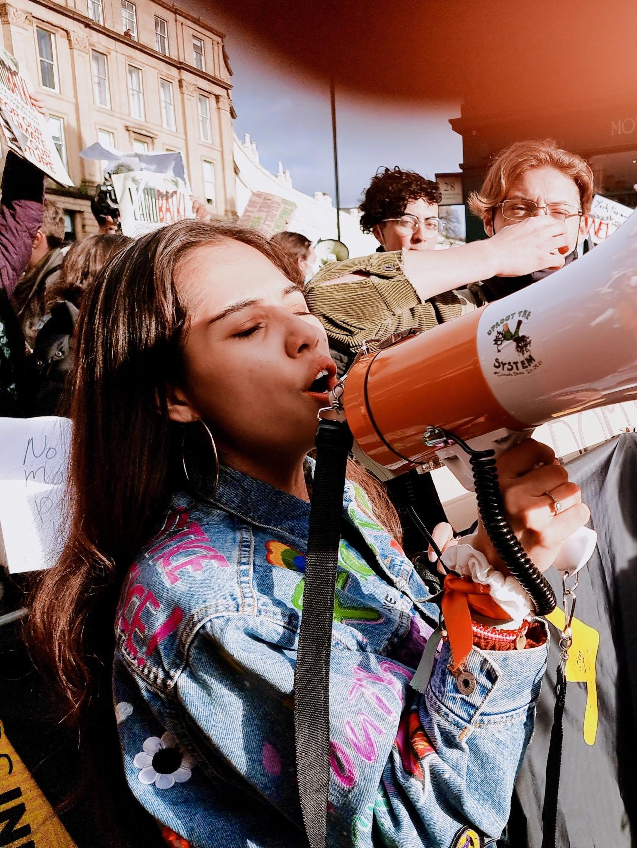 Bastida at the Fridays for Future march at COP26. (Courtesy Xiye Bastida)