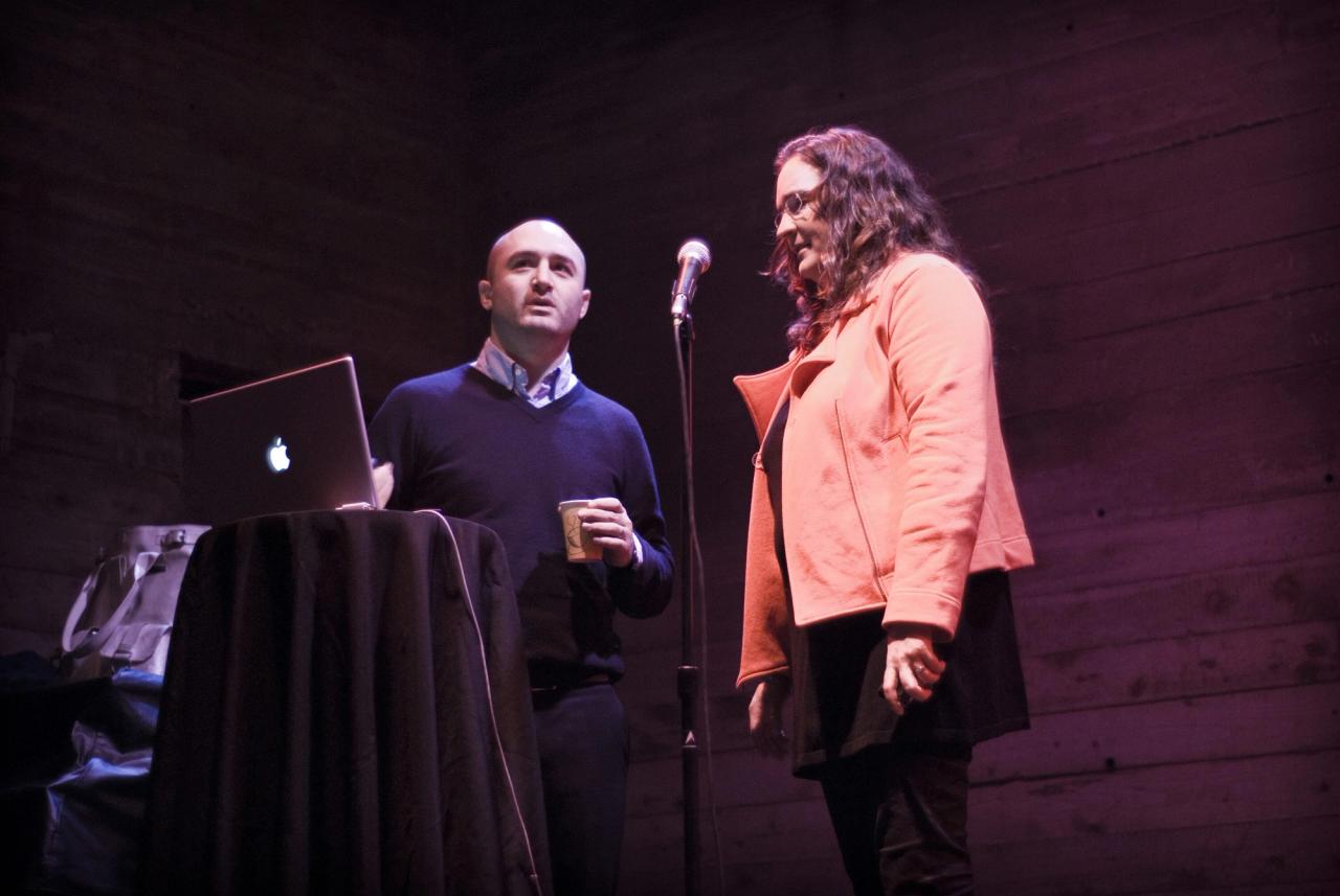 Zuckerman (left) and Eisenberg (right) after Zuckerman’s Creative Mornings talk in 2010. (Courtesy Tina Roth Eisenberg)