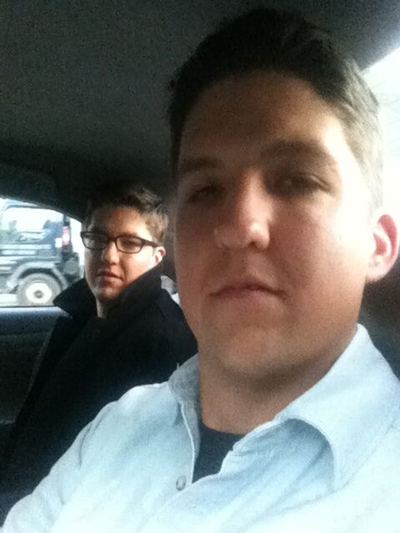 Spencer (left) and Trent (right) in a taxi in 2012 during their time living together in Brooklyn.