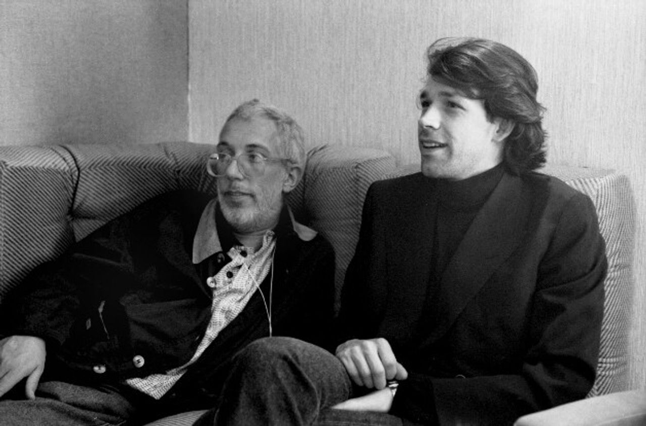 Saville (right) with Rob Gretton (left), the manager of Joy Division and New Order, in the late 1980s. (Courtesy Peter Saville)