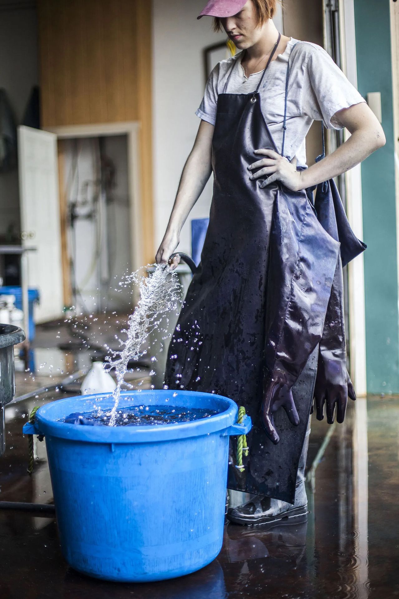The dyeing process for Comey’s limited edition collection of 100% silk pieces, hand-dyed by Green Matters Natural Dye Company. (Courtesy Rachel Comey)