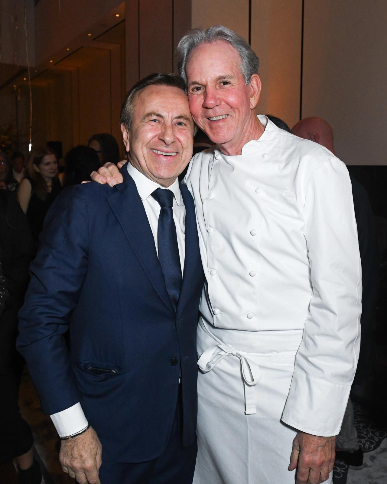 Keller (right) with chef Daniel Boulud at the 20th-anniversary celebration of Per Se on February 15, 2024. (Courtesy Thomas Keller)