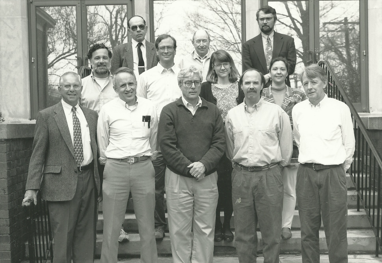 Bjornerud (second row, second from right) as part of the Miami University (Ohio) geology faculty in 1992. (Courtesy Marcia Bjornerud)