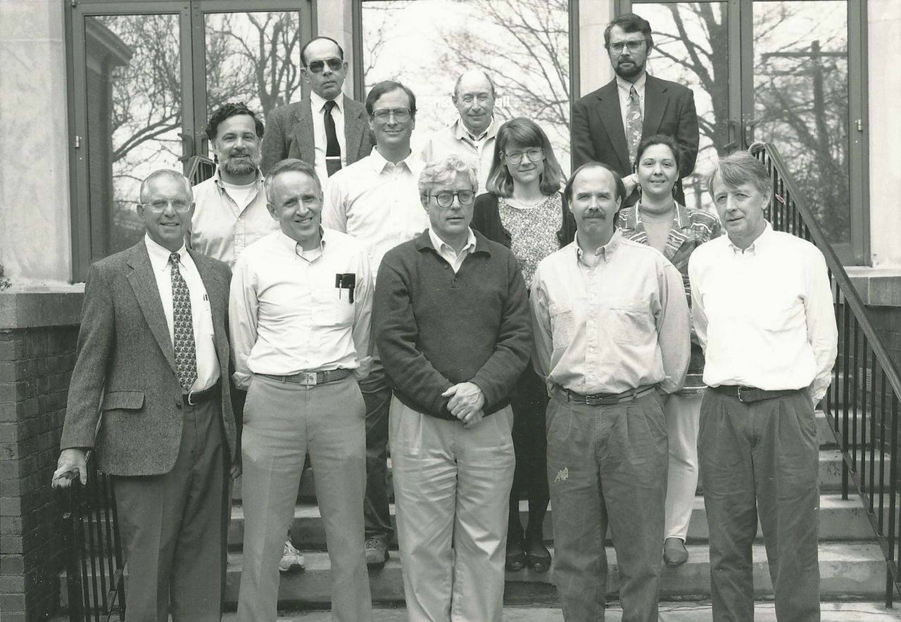 Bjornerud (second row, second from right) as part of the Miami University (Ohio) geology faculty in 1992. (Courtesy Marcia Bjornerud)
