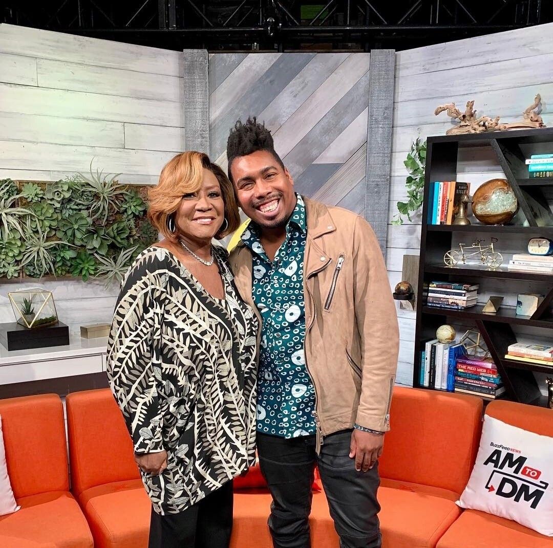 Jones at the Buzzfeed offices with the singer Patti LaBelle. (Courtesy Saeed Jones)