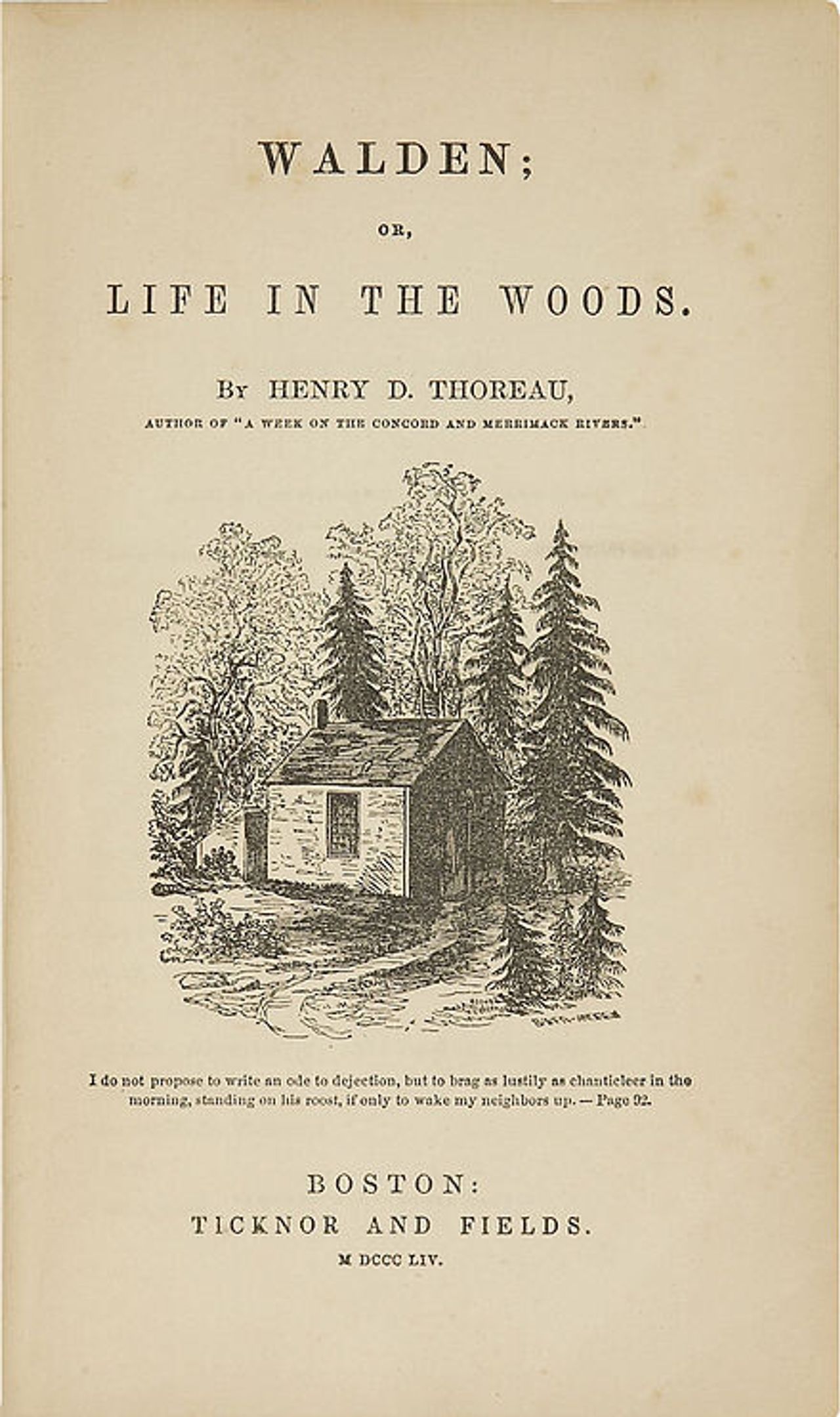 Original title page of Walden; or, Life in the Woods (1854) by Henry David Thoreau.