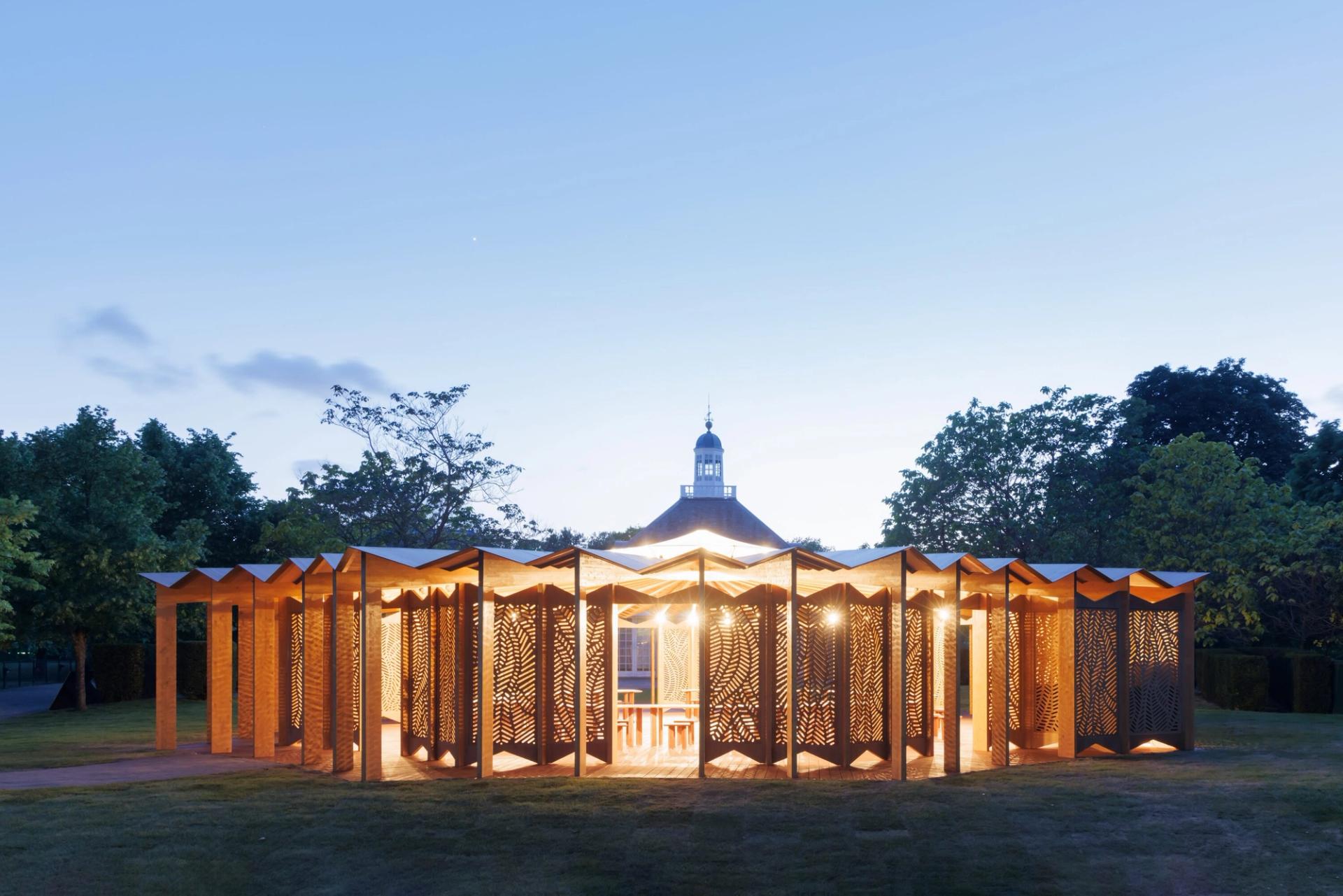 The Serpentine Pavilion in London, designed by Ghotmeh and temporarily installed in 2023. (Photo: Iwan Baan. Courtesy Lina Ghotmeh and Serpentine Galleries)