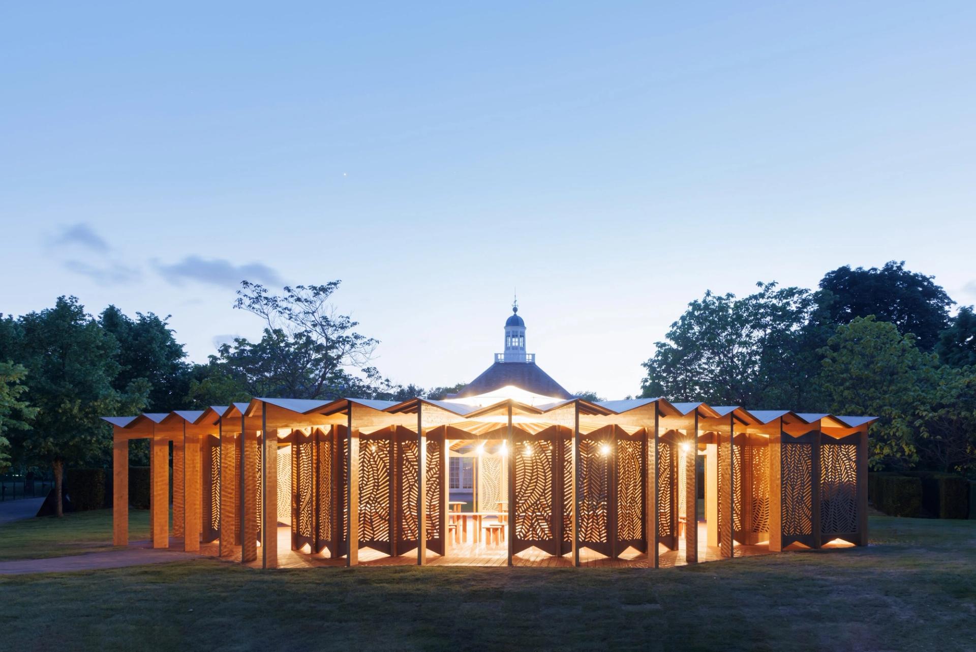 The Serpentine Pavilion in London, designed by Ghotmeh and temporarily installed in 2023. (Photo: Iwan Baan. Courtesy Lina Ghotmeh and Serpentine Galleries)