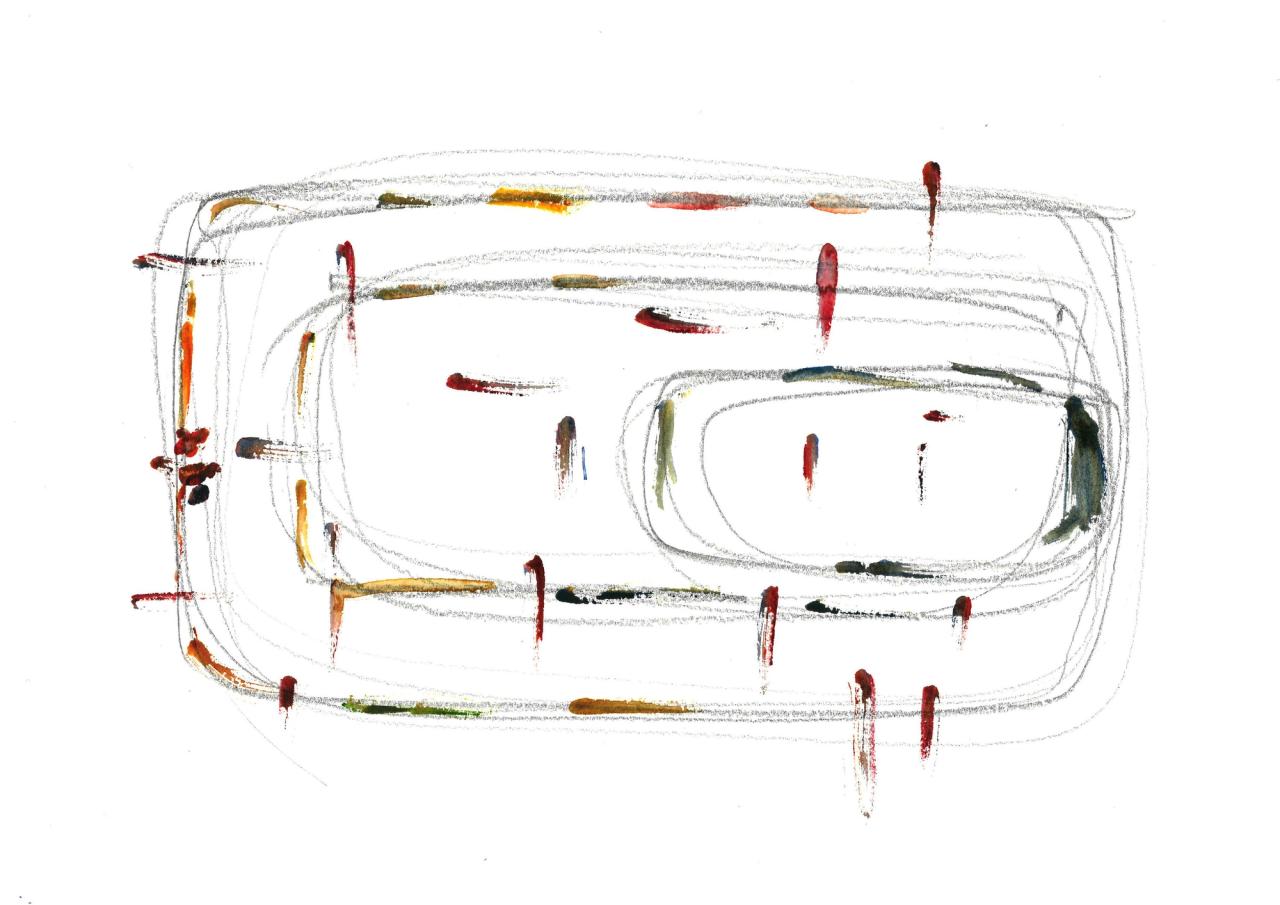 Ghotmeh’s watercolors for the 2024 "Olga de Amaral" exhibition at the Cartier Foundation in Paris. (Courtesy Lina Ghotmeh)