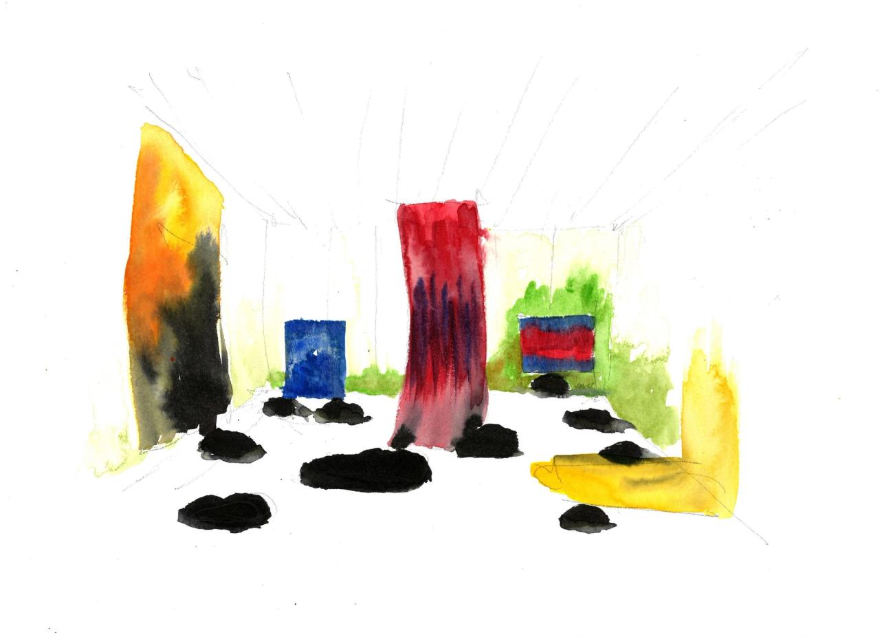 Ghotmeh’s watercolors for the 2024 "Olga de Amaral" exhibition at the Cartier Foundation in Paris. (Courtesy Lina Ghotmeh)