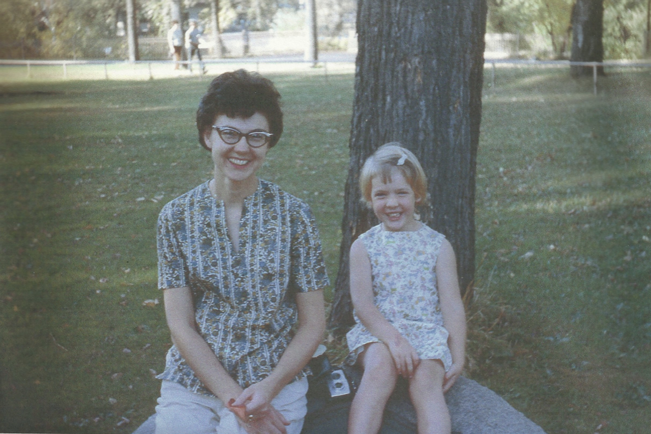 Bjornerud and her mother sitting on a glacial boulder in Minnehaha Park in Minneapolis in 1968. (Courtesy Marcia Bjornerud).