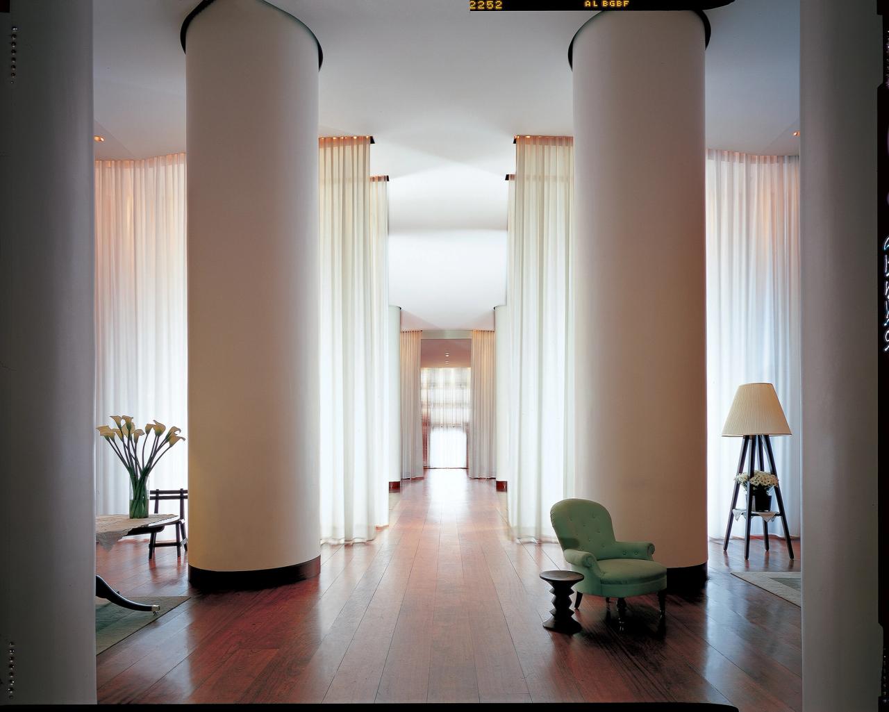 Interior view of the Delano hotel (1995) in Miami. (Courtesy Ian Schrager Company)