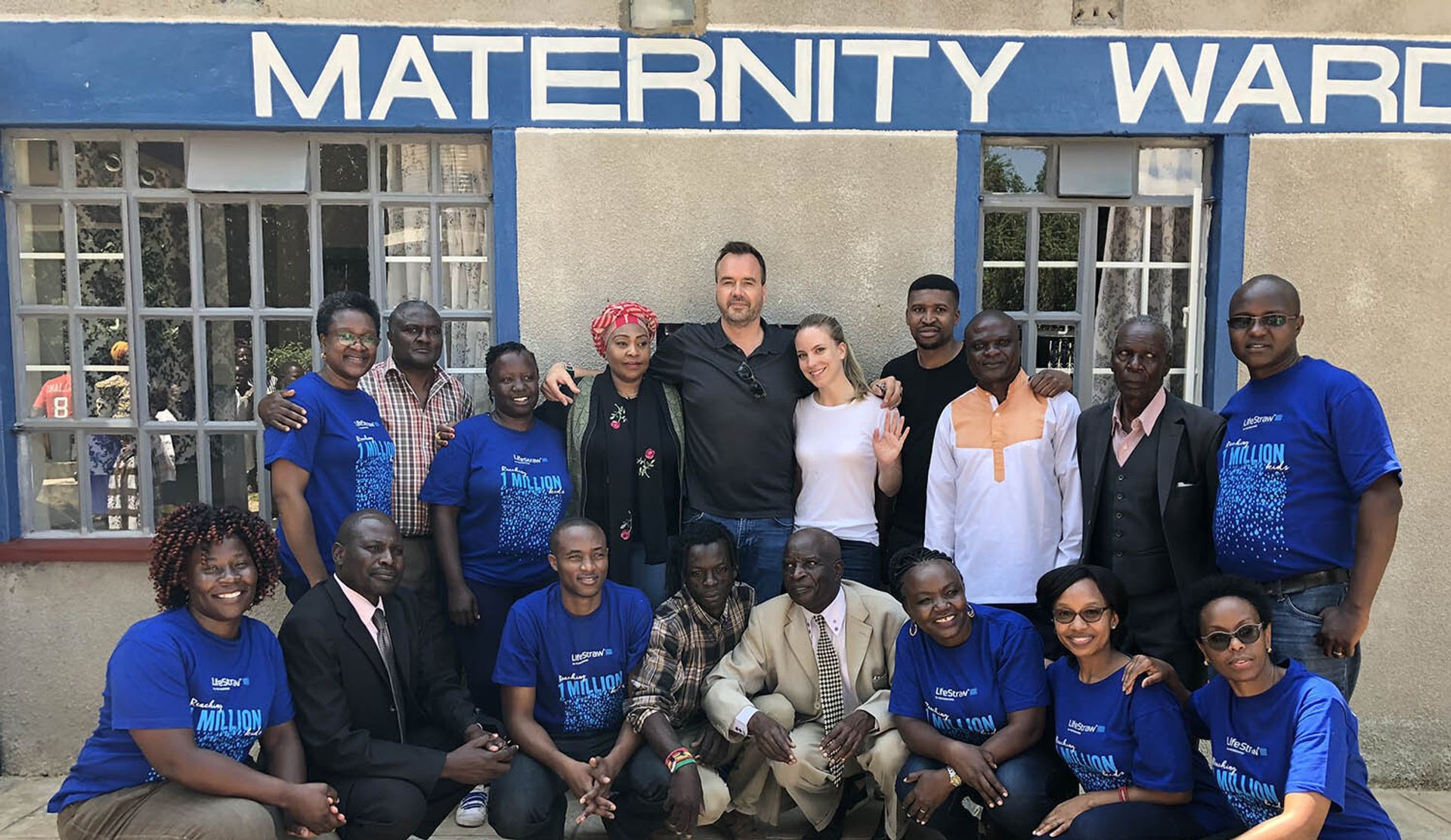 Vestergaard (center) with his wife, Rachel (center right), South African Singer Yvonne Chaka Chaka (center left), and health center staff opening a maternity ward at Emusanda Health Center in Lurambi, Kenya, in 2018. (Courtesy Mikkel Vestergaard Frandsen)