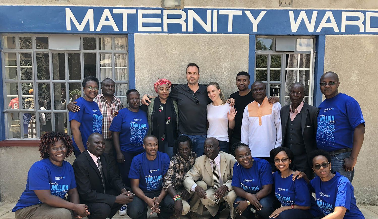 Vestergaard (center) with his wife, Rachel (center right), South African Singer Yvonne Chaka Chaka (center left), and health center staff opening a maternity ward at Emusanda Health Center in Lurambi, Kenya, in 2018. (Courtesy Mikkel Vestergaard Frandsen)