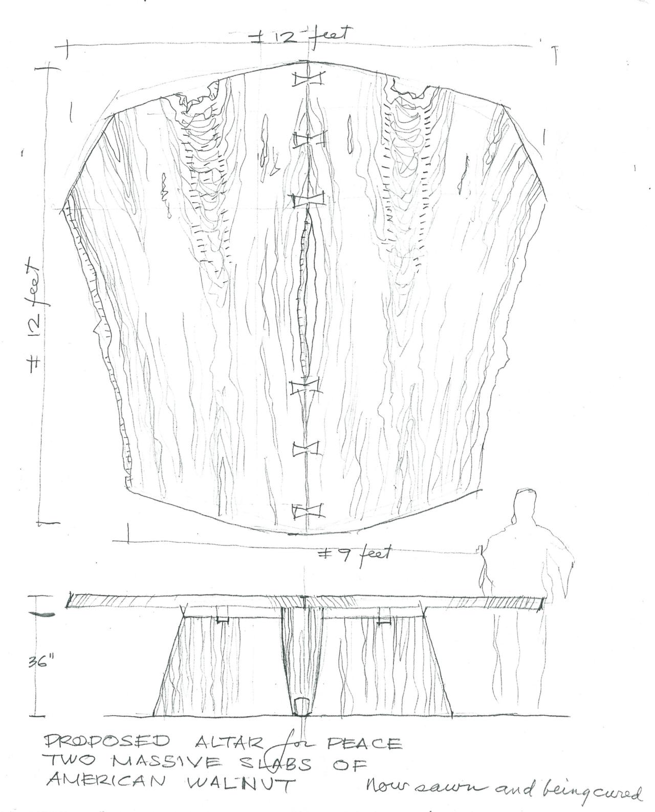 A sketch of an Altar for Peace by George Nakashima. (Courtesy George Nakashima Woodworkers)