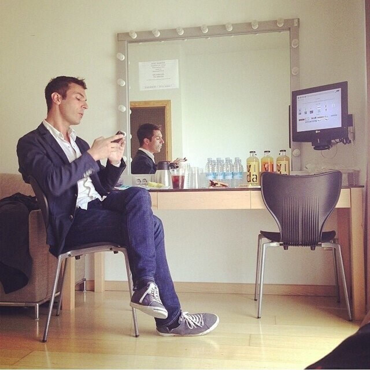 Shapiro backstage while touring with Pink Martini in Spain. (Courtesy Ari Shapiro)