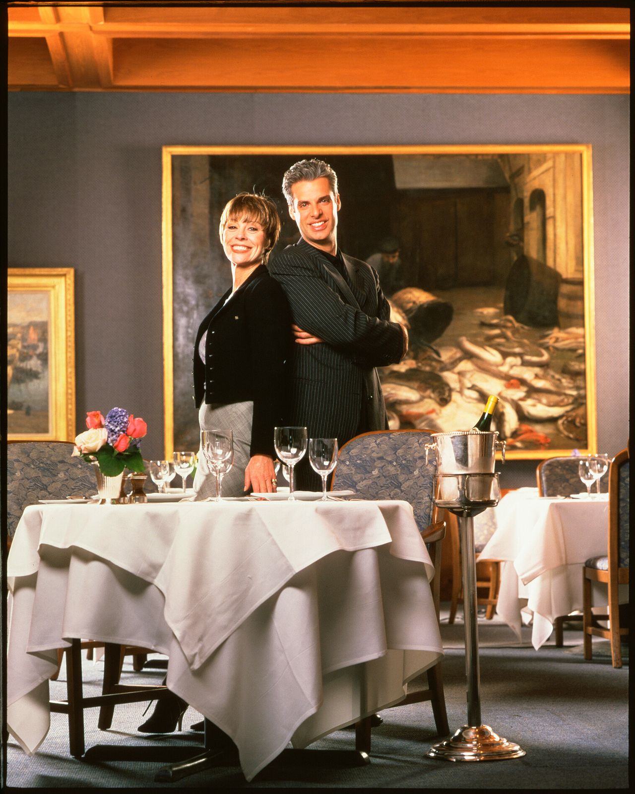 Ripert (right) with Maguy Le Coze (left) at Le Bernardin in 1998. (Courtesy Le Bernardin)