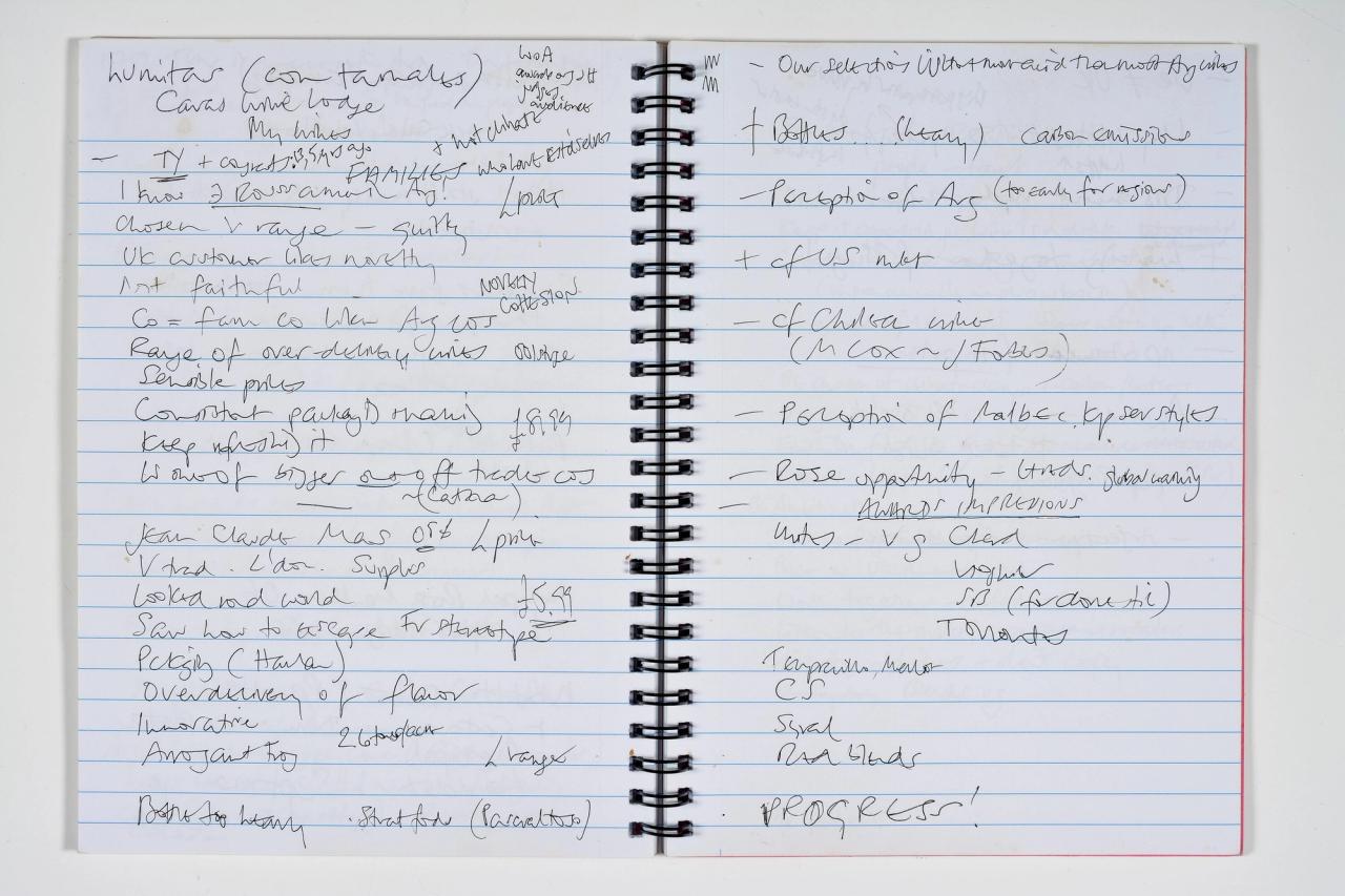 Pages of Robinson’s tasting notes. (Courtesy Special Collections, UC Davis Library [Robinson (Jancis) Papers on Wine Writing, D-612])