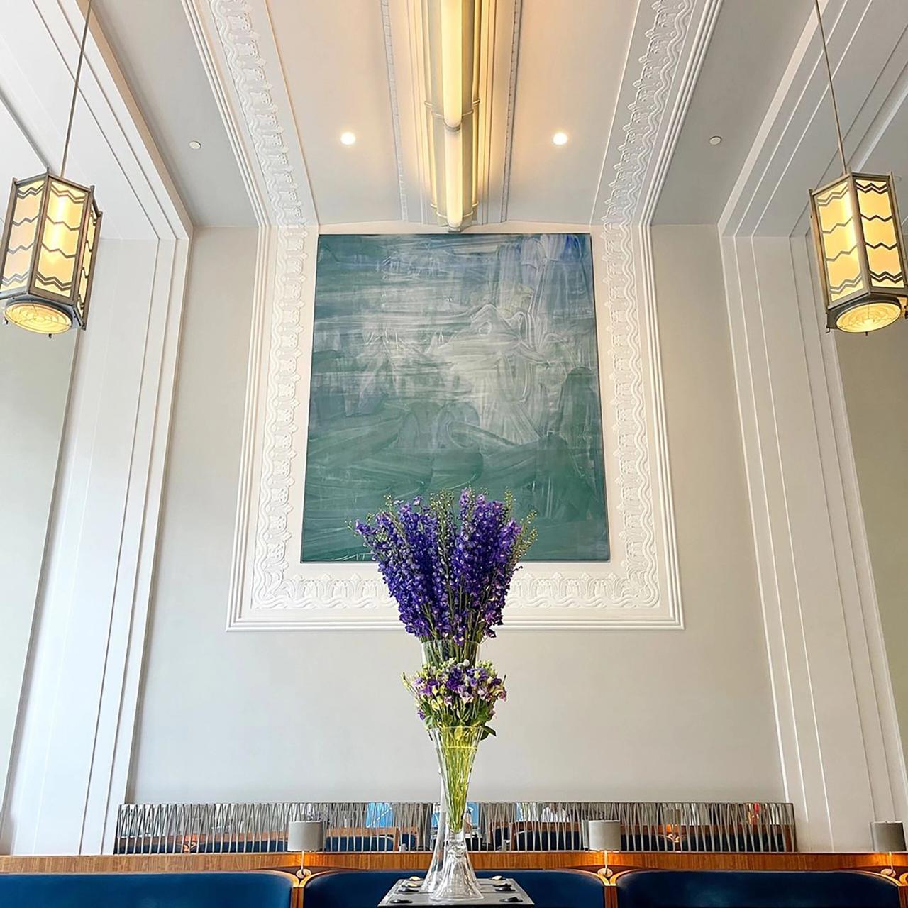 Rita Ackerman’s painting hanging in the Eleven Madison Park dining room. (Courtesy Daniel Humm)