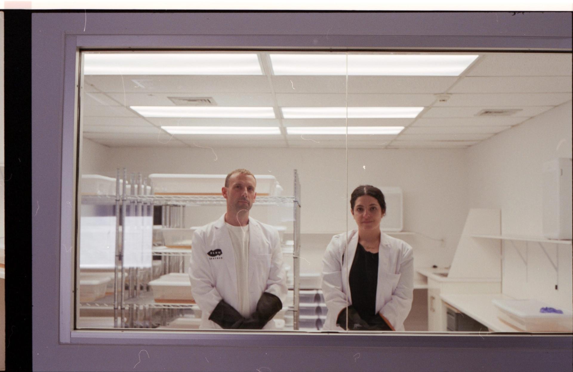 Semaan and her partner, Colin Vernon, while developing biofabrics in the Slow Factory Labs. (Courtesy Slow Factory)