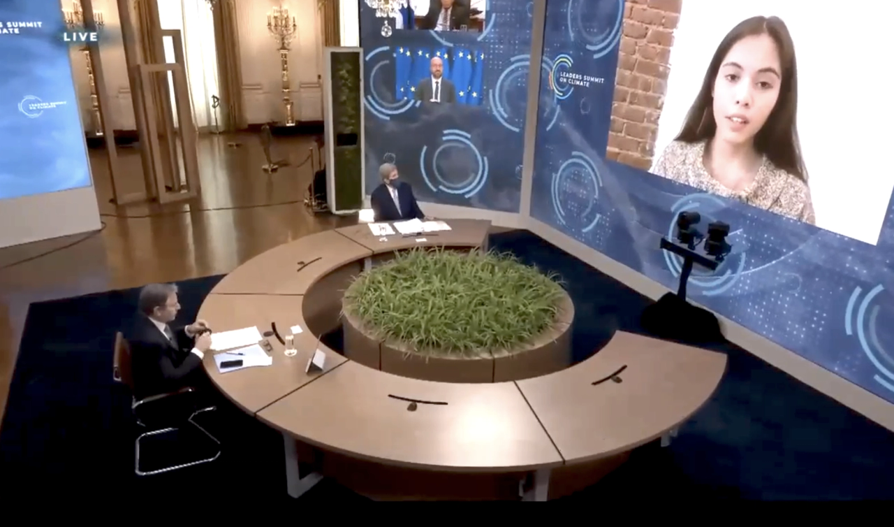 Bastida speaking at the 2021 Leaders Summit on Climate. (Courtesy Xiye Bastida)