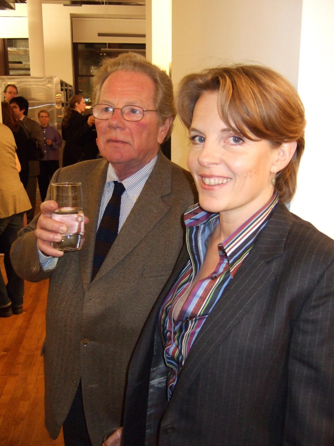 Selldorf (right) with her father, Herbert, at a Selldorf Architect's office party in 2006. (Courtesy Selldorf Architects)