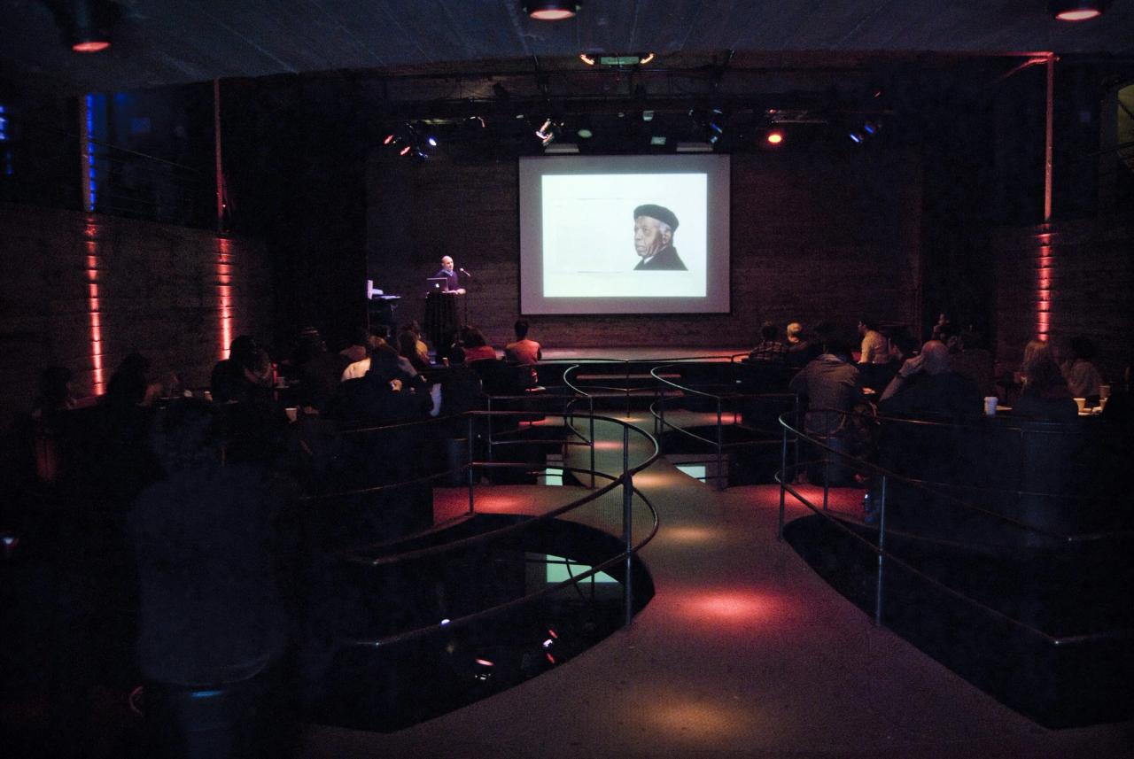 Artist, photographer, and creative director Andrew Zuckerman, co-founder of The Slowdown, speaking at a Creative Mornings event in New York City in 2010. (Courtesy Tina Roth Eisenberg)